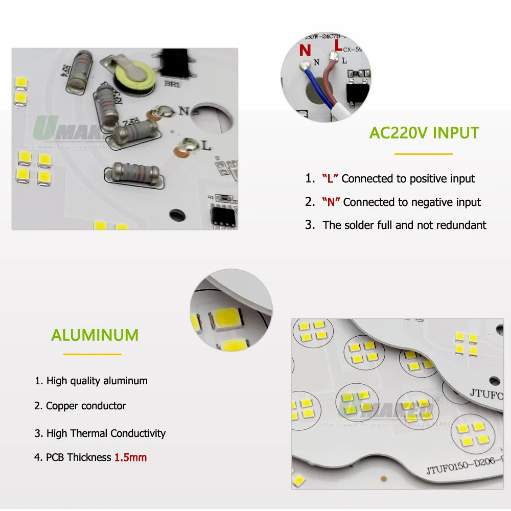 2-10Pcs AC220V UFO Kho Thay Thế Cho Đèn Plate200W Dia248mm 20000LM Đầy Đủ Điện SMD2835 Nguồn Bảng Điều Khiển Cho Công Nghiệp Đèn tự Làm