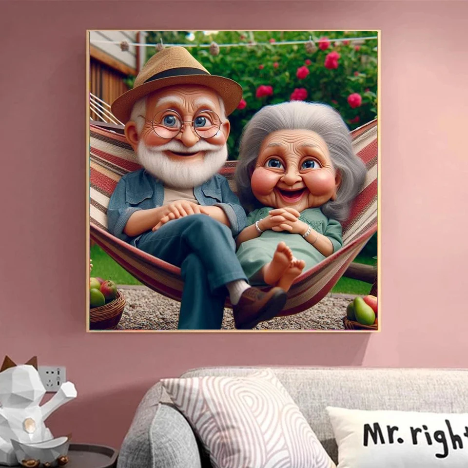 Cartoon Happy Old Couple 5D Full Round Diamond Painting Kits Cute Grandma And Grandpa DIY Drills Mosaic Embroidery Cross-stitch