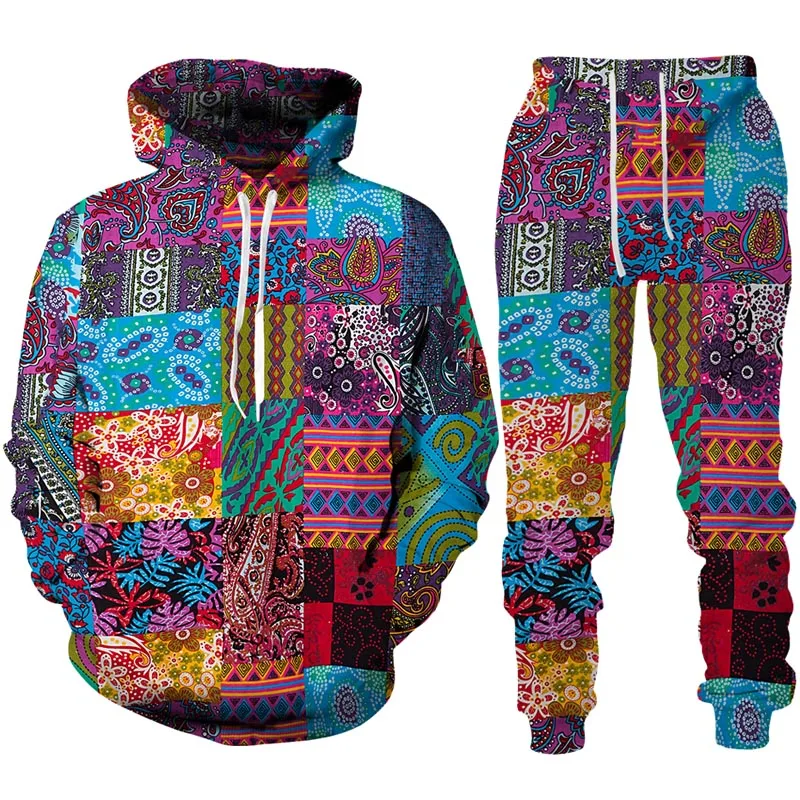 Fashion New Style 3D African Print Men\'s Tracksuit Sets Casual Hoodie+Pants 2pcs Sets Oversized Sweatshirt Fashion Men Clothing