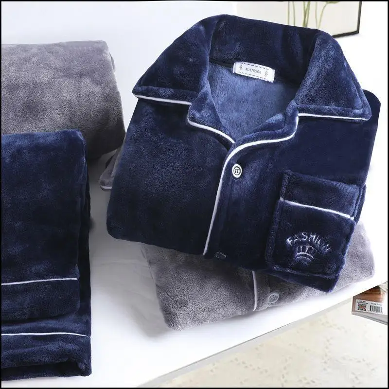 

Мужская одежда Мужской пижамный комплект Зимняя большая пижама на флисовой подкладке Свитшот Свободный халат Домашняя одежда Модная повседневная рубашка оптом