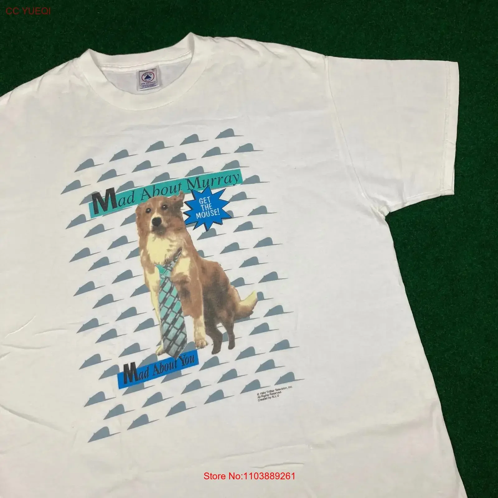 Camiseta Vintage Mad About You para hombre, talla XL, blanca, 1994, Murray The Dog, programa de televisión, promoción, estilo vintage de los años 90, gráfico de moda unisex lavado