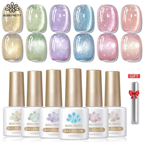 Imagen 1 del producto BORN PRETTY Juego de esmaltes de uñas de gel magnético de gato de cristal para primavera y verano Kit de manicura de gel magnético con purpurina pastel