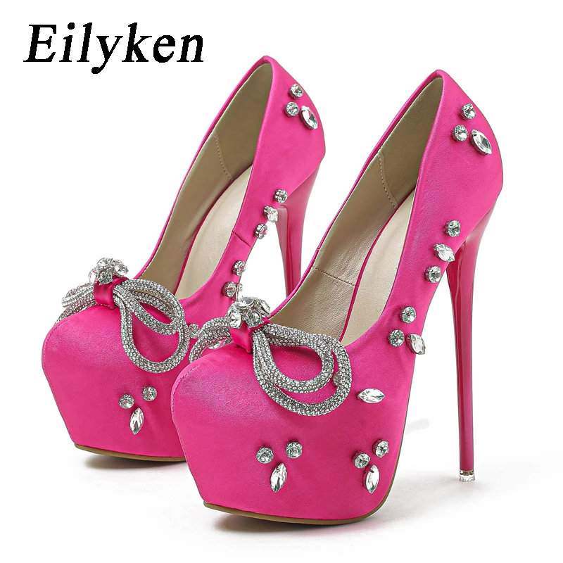 

Eilyken Sexy CRYSTAL Bowknot Platform Woman Pumps Sandals Fashion Stiletto High Heels Nightclub Party Strippers Ladies Shoes