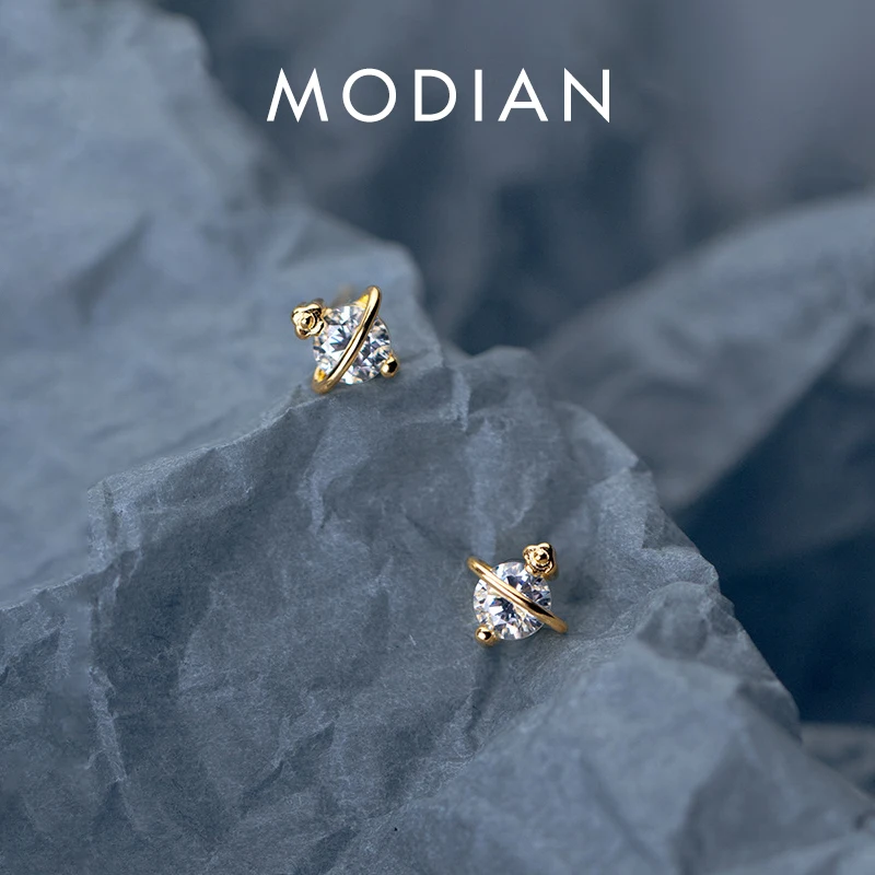 Modian tajemniczy Galaxy planeta stadniny kolczyki dla kobiet 925 Sterling Silver olśniewający wyczyść CZ stadniny kolczyki urok Party biżuteria