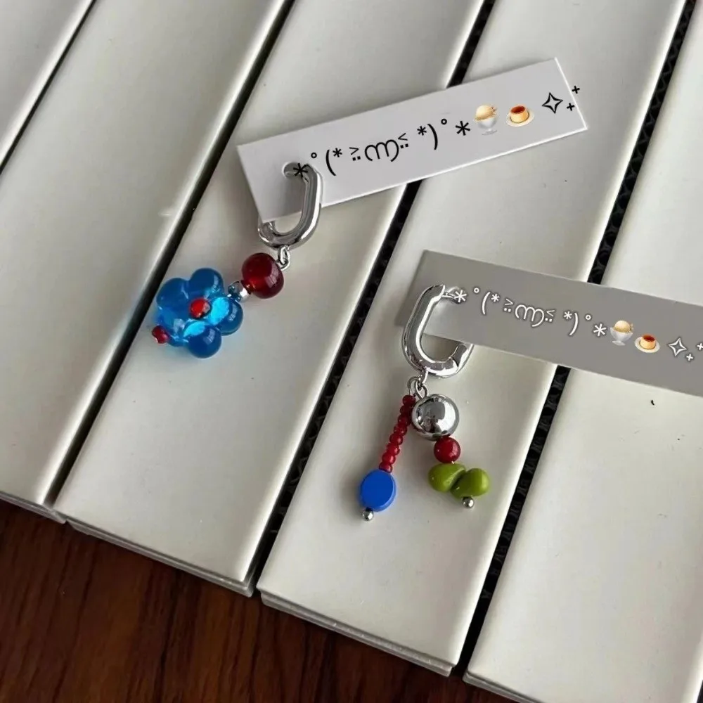 Versatile Unique Asymmetric Earrings Candy Beads Resin Flower Beads Earrings Beaded Ear Buckle Dopamine Colorful
