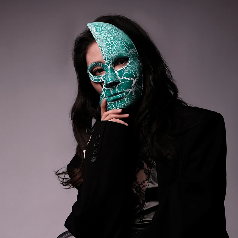 

The Vain Butterfly Lady Ball, Cracked Blue Mask Design, Stage for Halloween