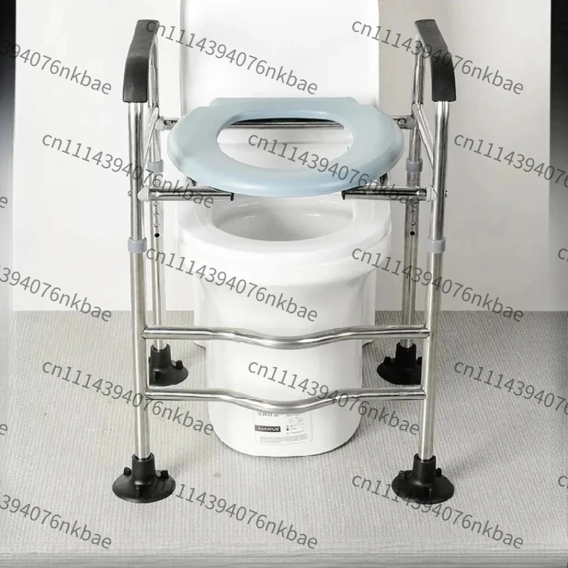 StainlessSteel Reinforced Commode Chair for Elderly, Portable Height Adjustable Toilet Seat Stool, Bathroom Safety Support Frame