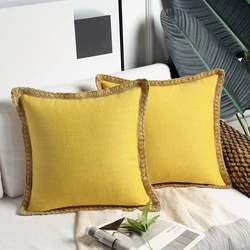 Inyahome Set of 2 Mustard Yellow Cushion Covers Rustic Linen Decorative Throw Pillow Covers 30x50cm 45x45cm 50x50cm Cojines