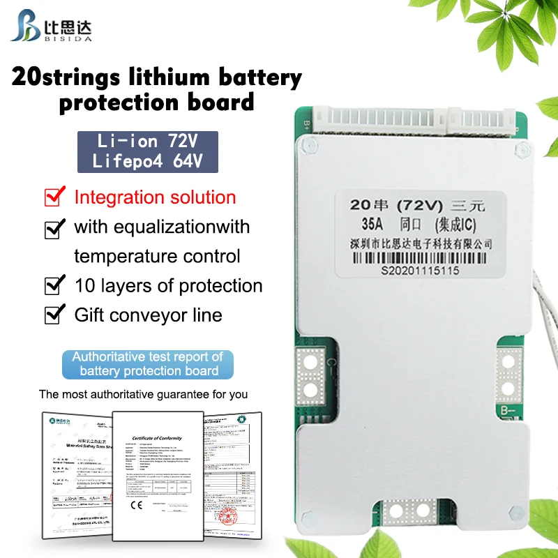 Sistema de gestão da bateria do porto Bisida-comum, placa de proteção do PWB, fio do equilíbrio, NTC, Li-íon, Lifepo4, 20S, 64V, 72V