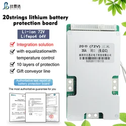 Bisida 20S BMS 64V/72V li-ion/Lifpeo4 porta comune sistema di gestione della batteria scheda di protezione PCB con cavo di bilanciamento e NTC