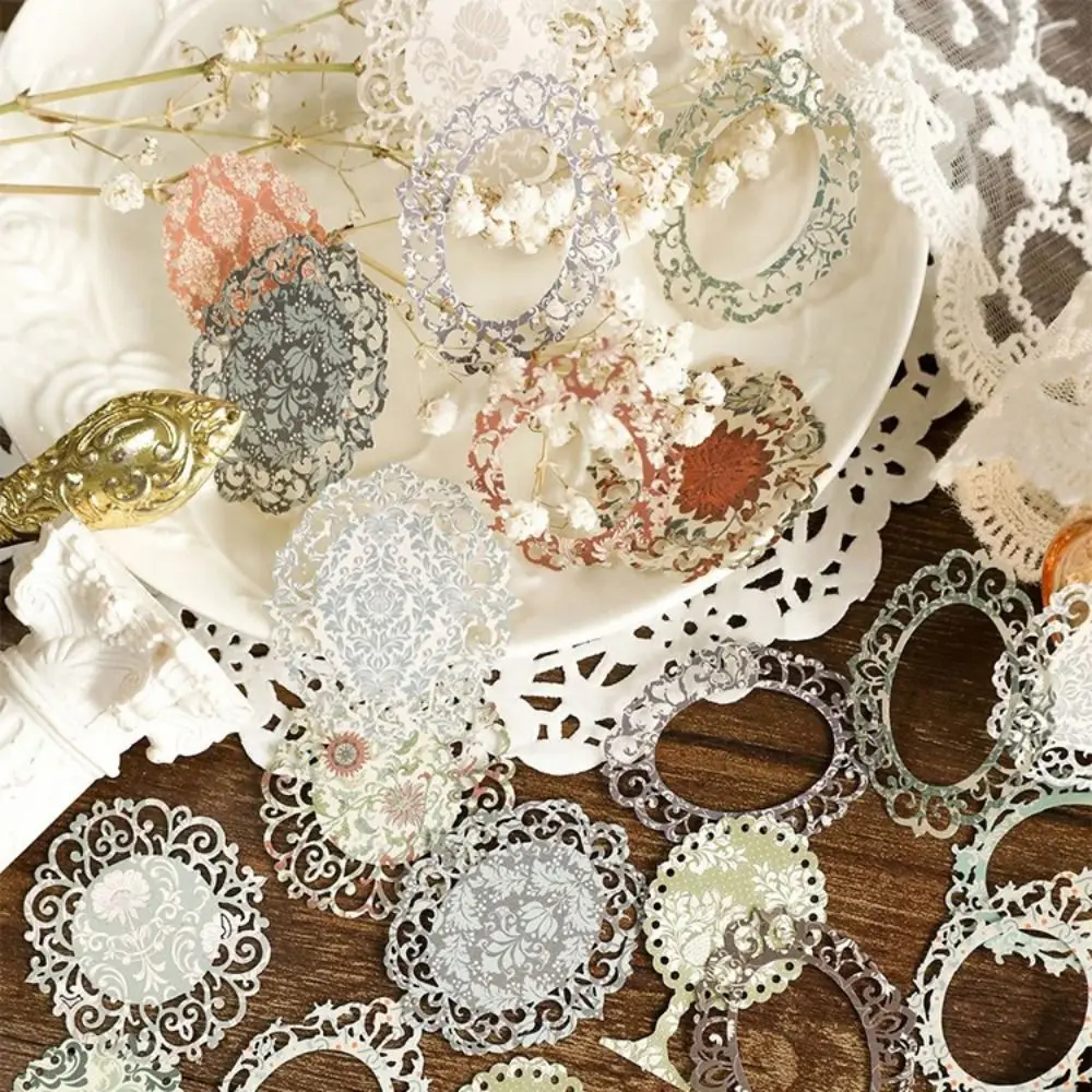 30pcs/Pack Aesthetic Hollow-out Picture Frame Moon Leaves Hollow Lace Material Package Cardstock Paper Flower