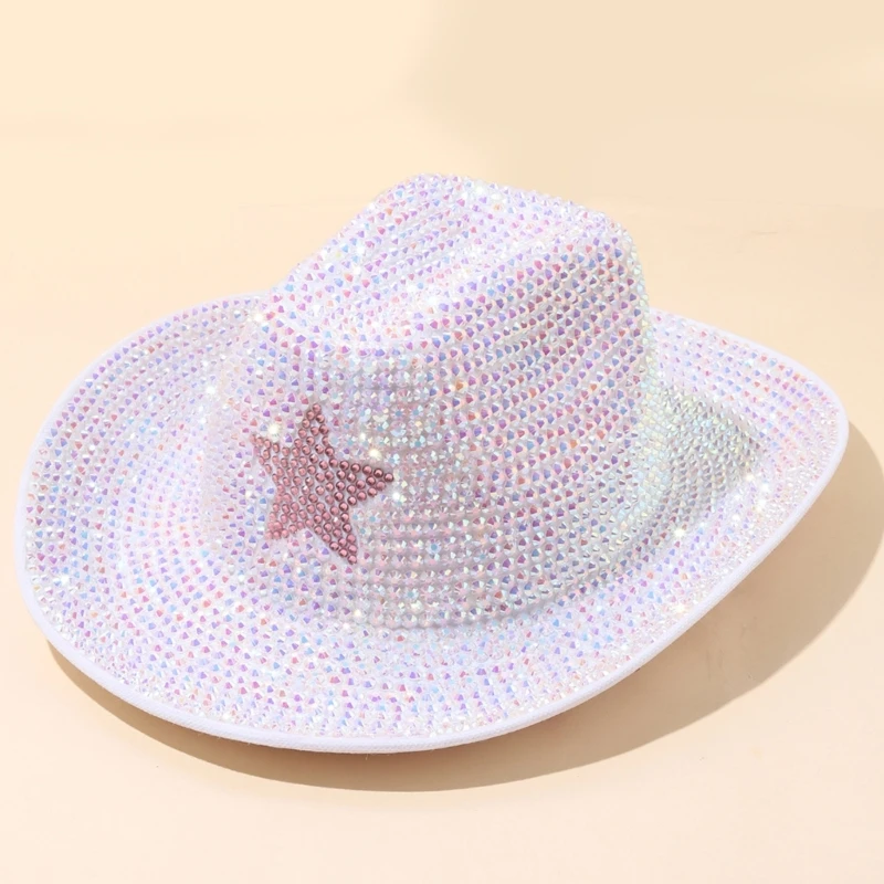 

A2ES Western Hat for Women Girl Cosplay Cowgirl Hat with Sequined Rhinestones Cowgirl Caps Formal Event Props Hat Headwear