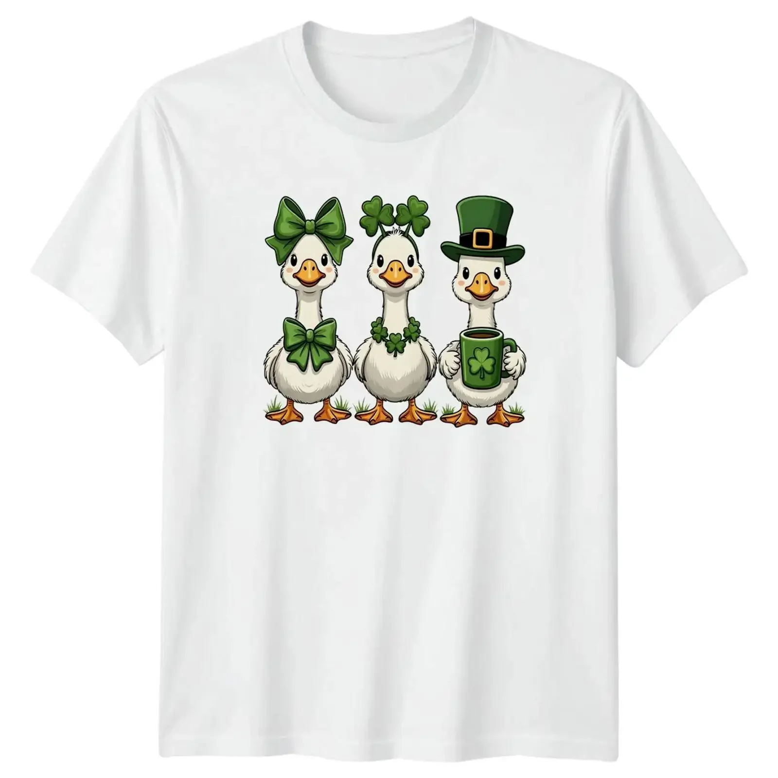 Süße Enten Gänse St Patricks T Shirt Cartoon Tiere Urlaub vintage Washed designer clothes Unisex graphic Stylish homme