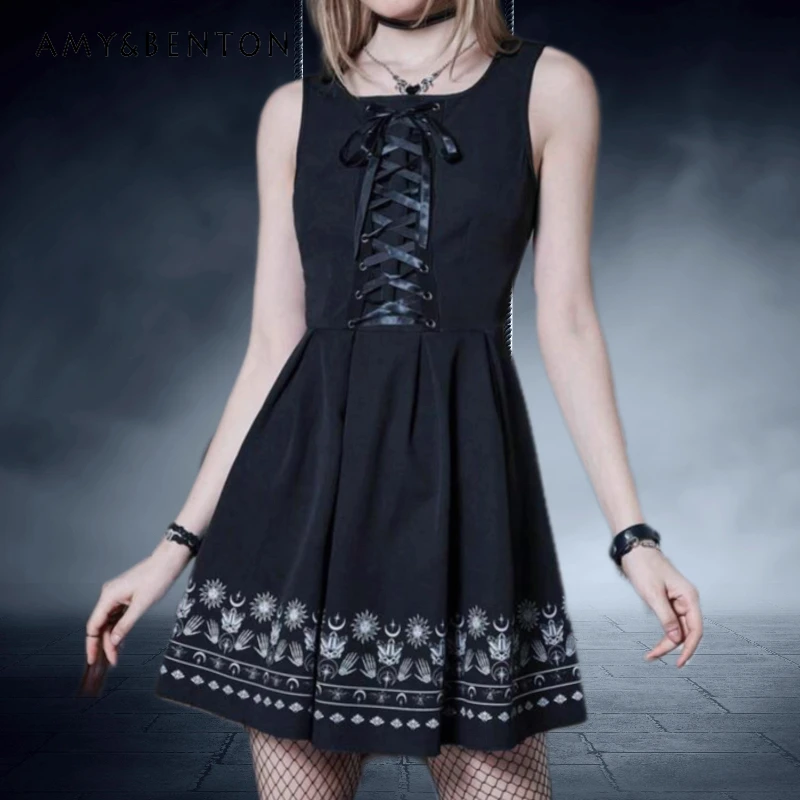 

Original Design Dark Goth Strap Women's Vest Dress 2025 Summer Rock Street Sweet Cool Cute Slimming Sleeveless Dresses Ladies