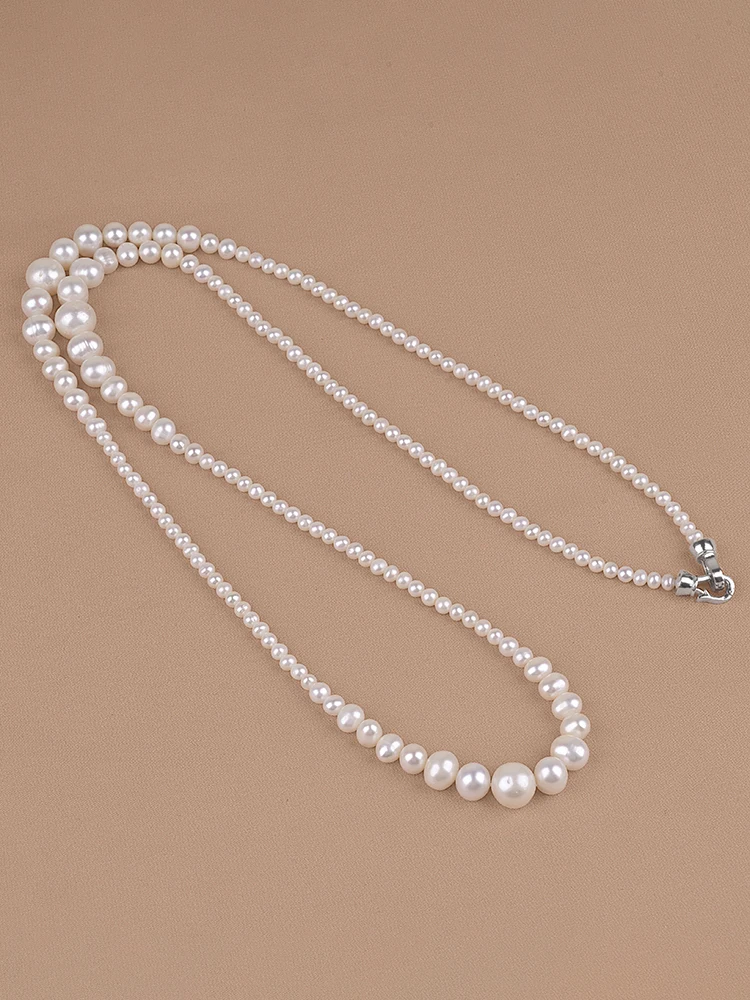 4-10mm shining round flawless vintage nature freshwater Pearl sweater necklace for Women Girl's choker jewelry