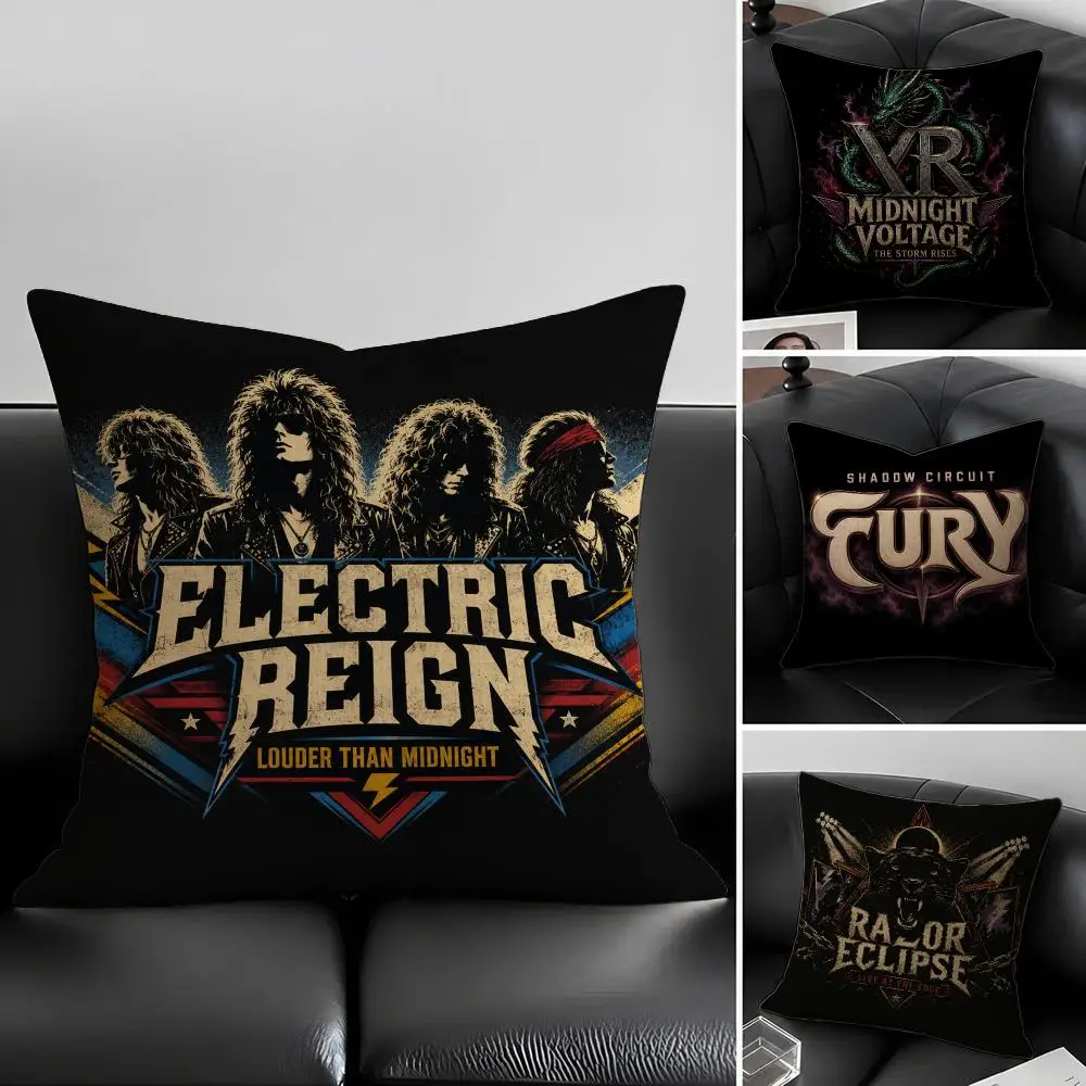 Music Vintage Hard Rock Cushion Cover Natural Linen Pillowcase Set, All-in-One Decor for Sofa, Bedroom & Chair