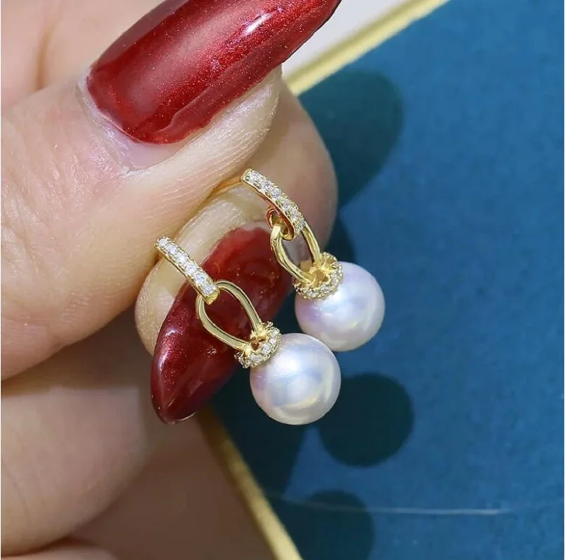 stunning  8-9mm south sea white round pearl  earring 925s