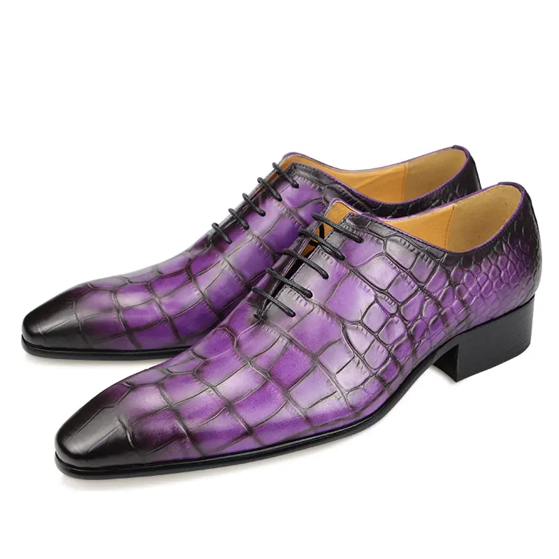 Chaussures en cuir véritable à imprimé crocodile pour hommes, chaussures de mariage provoqué, mode décontractée, chaussures d'affaires pointues, Parker, été