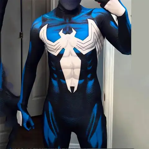 Men Spider 2 Venom Cosplay Costume Halloween Zentai Spiderman Bodysuit Adults Party Suit