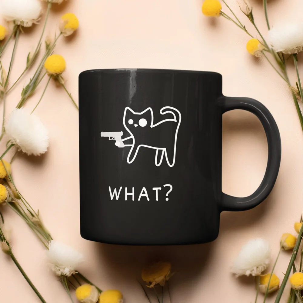 March new funny cat funny cat against black ceramic coffee mug