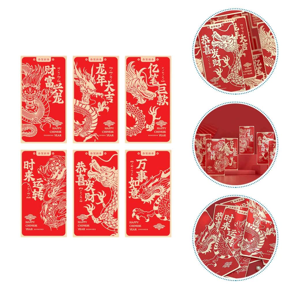 

6 Pcs Year of The Dragon Red Envelope Spring Festival Envelopes Cash Lucky New Packets Paper Chinese