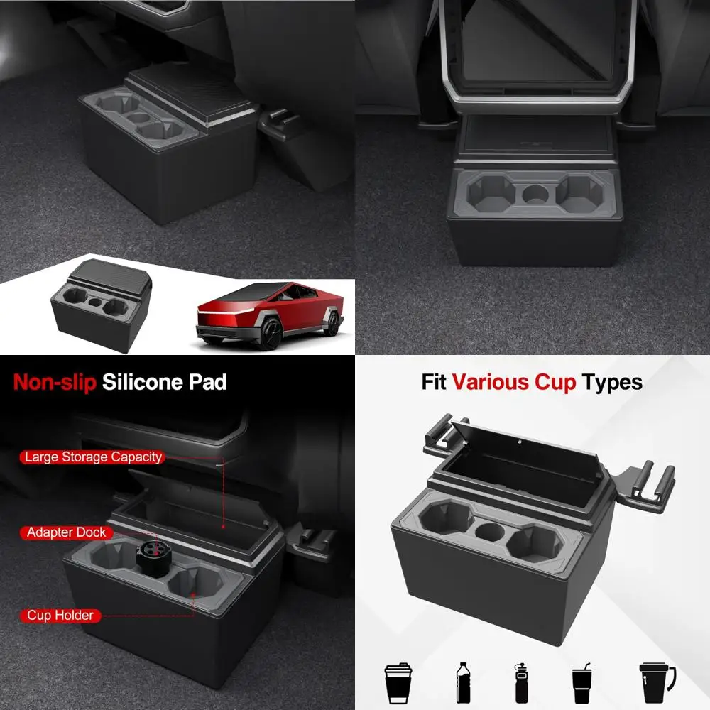 

Cybertruck Rear Storage Box, Trash Can with Cup Holder, Silicone Liner for Cybertruck Accessories