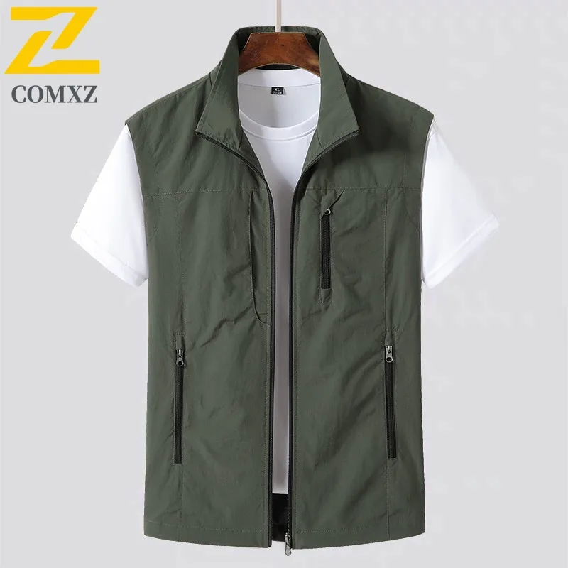 COMXZ 2024 New Vest Men Summer New Outdoor Casual Sport Quick Dry Vest Fishing Suit Workwear Breathable Sleeveless Multi Pocket