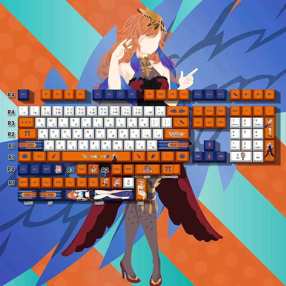 Cute Anime Takanashi Kiara Keycaps Hololive Vtuber Key Cover PBT DYE Sublimation Cherry MX Switch Keycap for Mechanical Keyboard