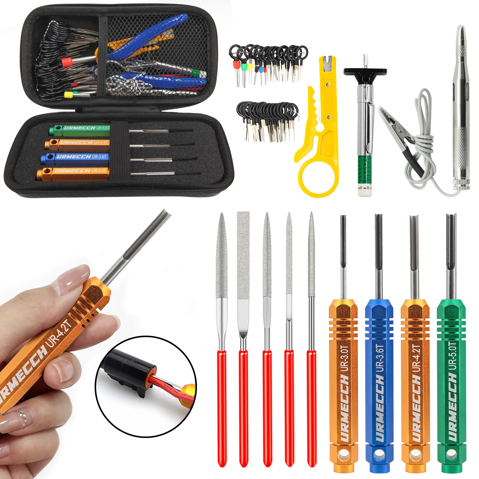 Car Terminal Removal Tool Pin Removal Kit Diamond Grip Voltage Test Pen Wire Cable Cutter Tire Tread Depth Gauge