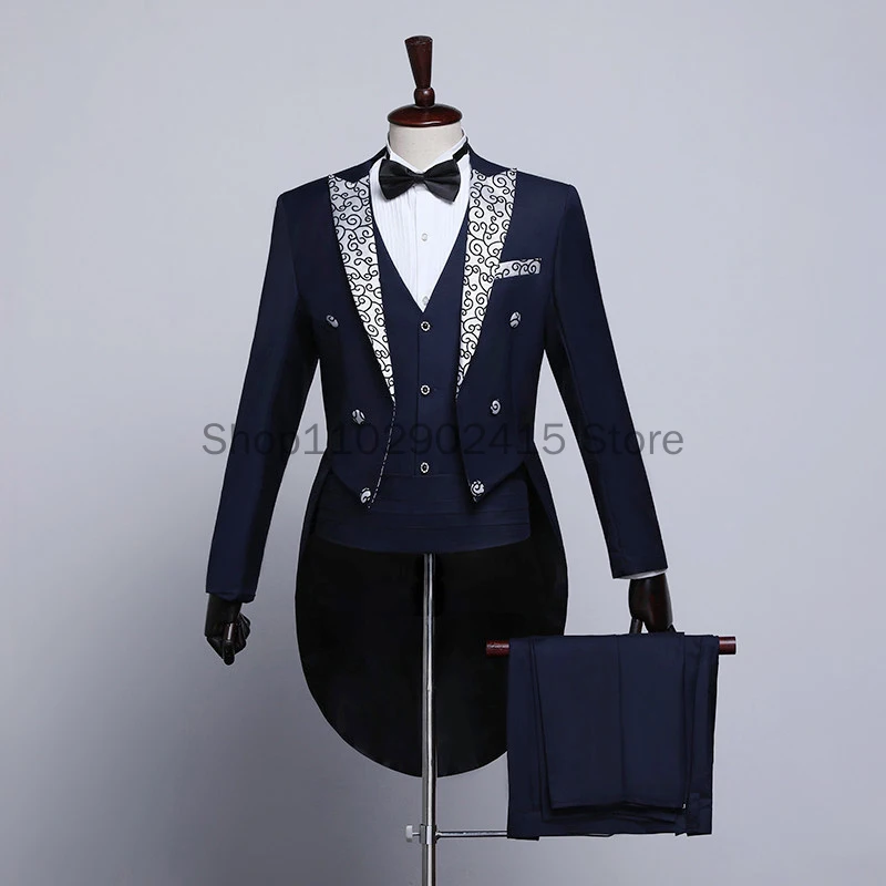 Tuxedo Tailcoat Slim Men\'s Formal Business Suits Tuxedo Swallow Tail Coat Fine Serge Fabric Wedding Party Dance Performance Suit