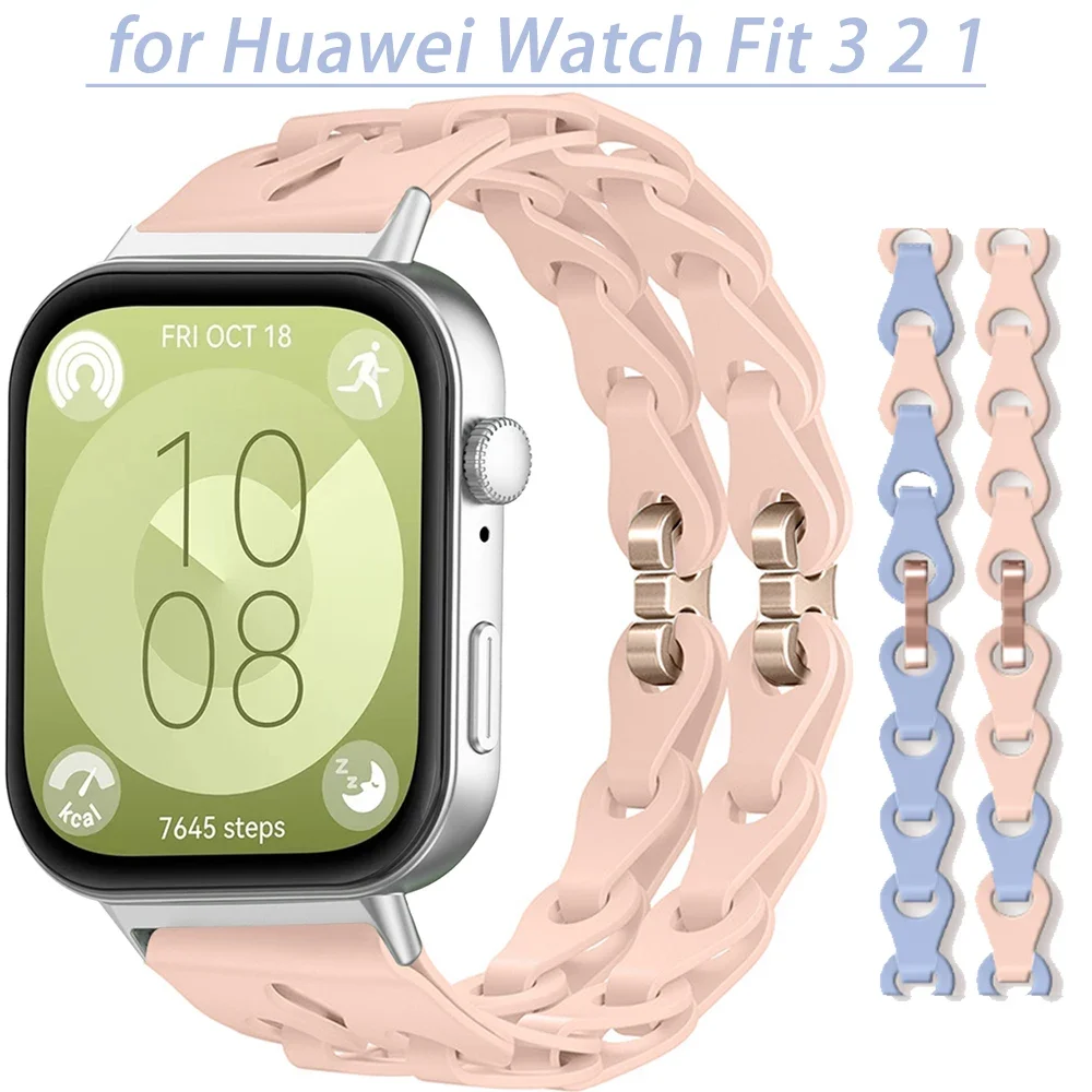Silicone Chain Strap for Huawei Watch Fit 3 2 1 Wristband Bracelet Adjustable Bands for Huawei Fit 3 2 1 Replacement Accessories