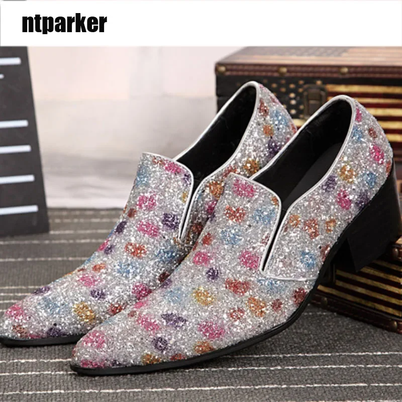 

ntparker Super Star Man Shoes Leather Colorful Glittering Man ITALIAN STYLE Pointed Toe Leather Dress Shoes Man Party Shoes