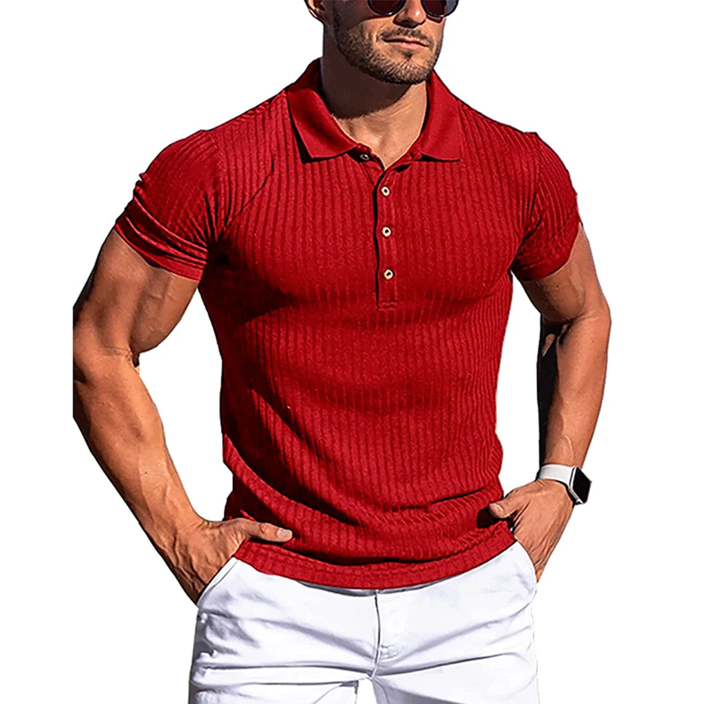 Neue Sommer Polo Männer Solide Streifen Fitness Elastizität Kurzarm Polo Shirts für Männer Mode Stehen Kragen Herren Shirts – Detail 5
