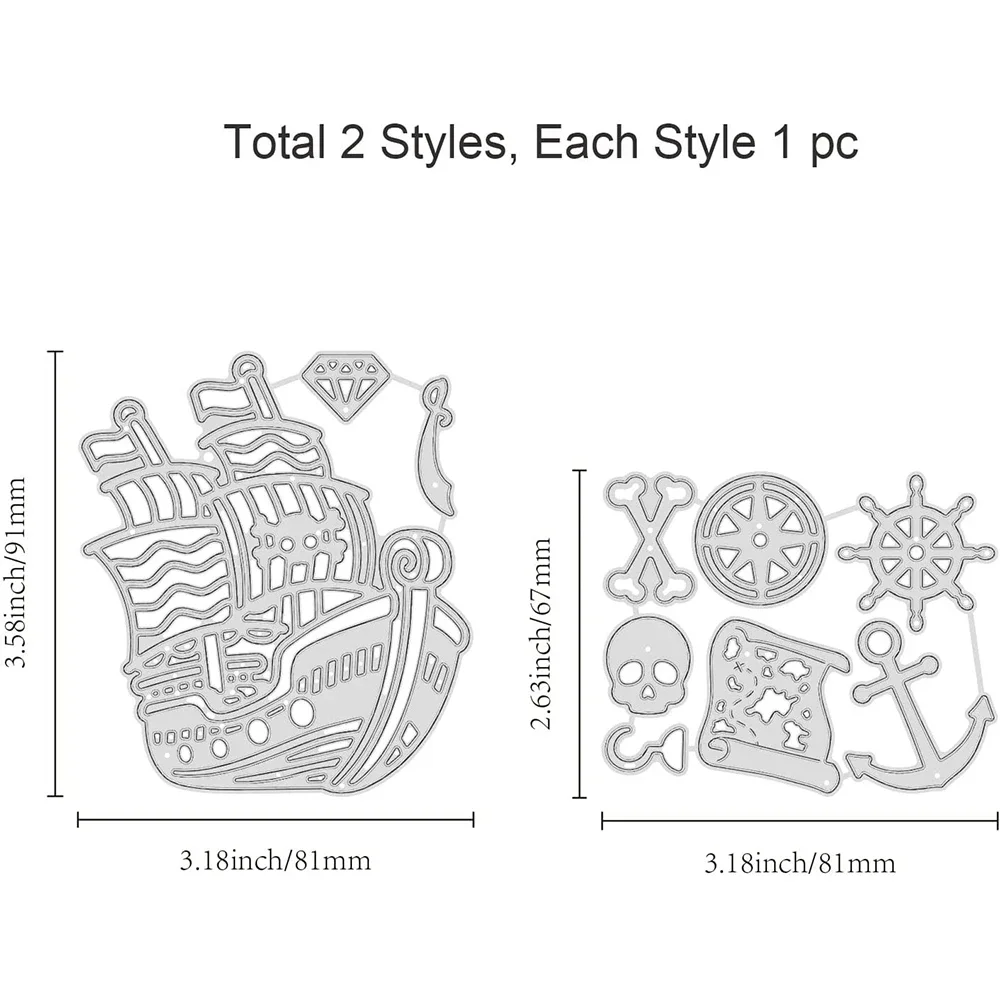 2 sztuk statek piracki matryce do cięcia metalu czaszki steru kotwica wykrojniki do Album do scrapbookingu DIY karta świąteczna Making Album