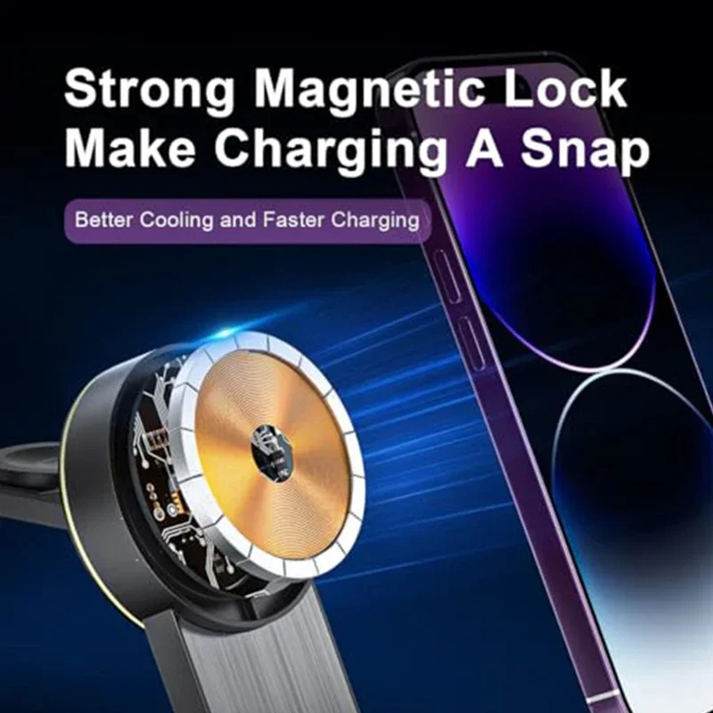 Portable Magnetic Charger With Light 3 in 1 Wireless Charging Station for iPhone 16 15 14 13 12 Series Apple Watch Airpods 3 2