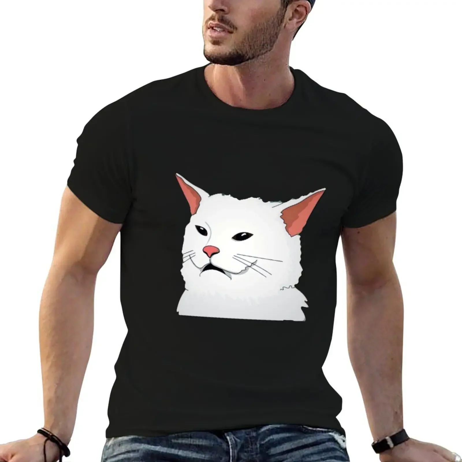 

Cat Meme Funny, Yelling At Cats Eating Salad T-Shirt plus size tops Aesthetic clothing t shirts for men