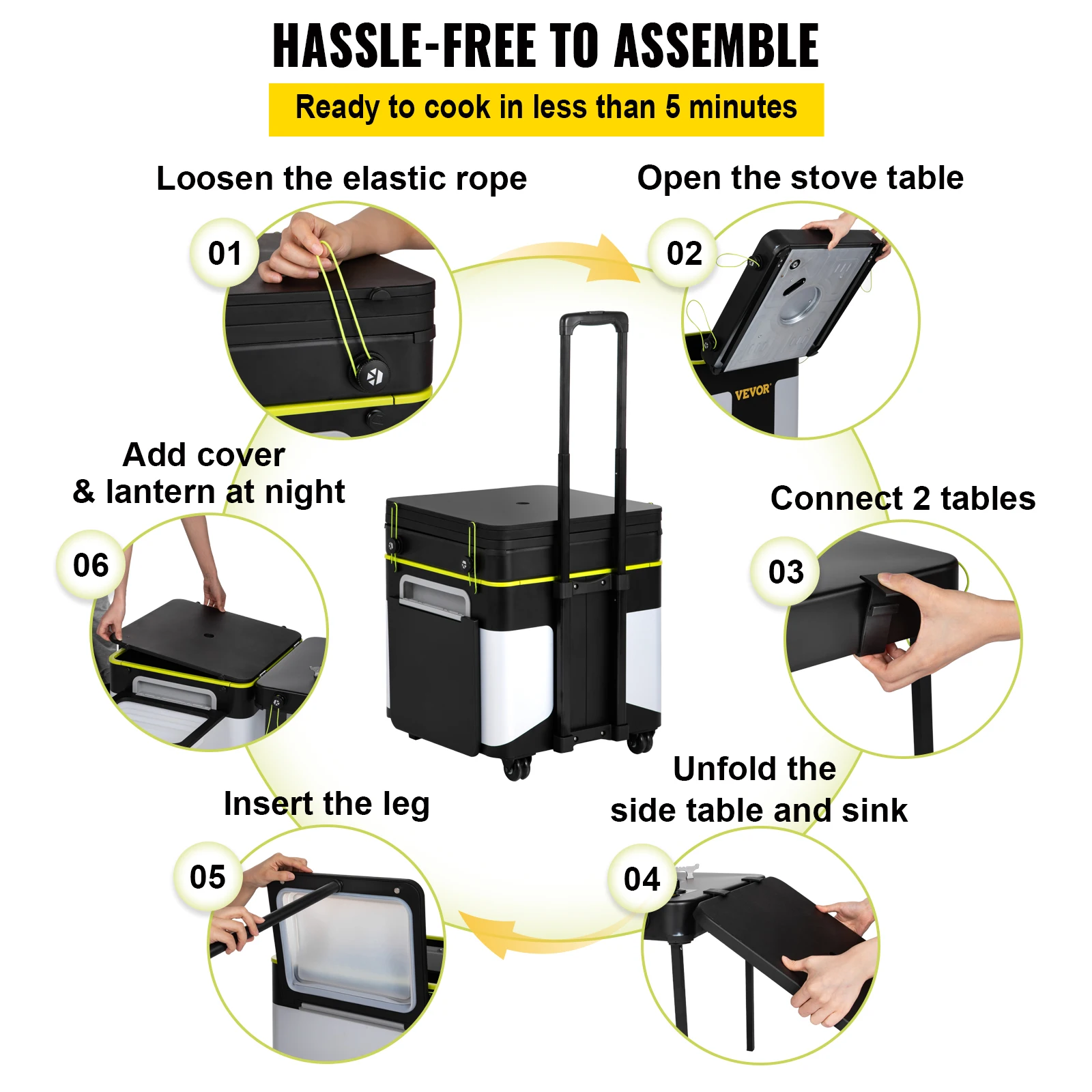 VEVOR – boîte de Camping Portable multifonctionnelle avec roues, Station de cuisine de Camping intégrée tout-en-un pliable pour l'extérieur