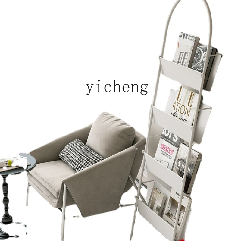 

ZZXL Floor Wrought Iron Bookcase Magazine Rack Wall Storage Rack Light Luxury Book Shelf