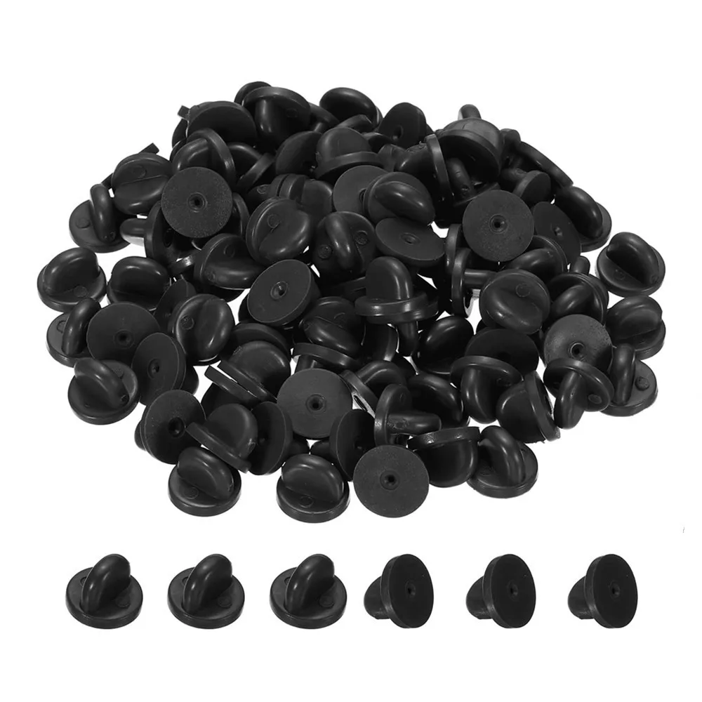 50pcs Black PVC Rubber Pin Backs Butterfly Clutch Tie Tack Lapel Holder Clasp Pin Cap Keepers for Uniform Badges Replacements