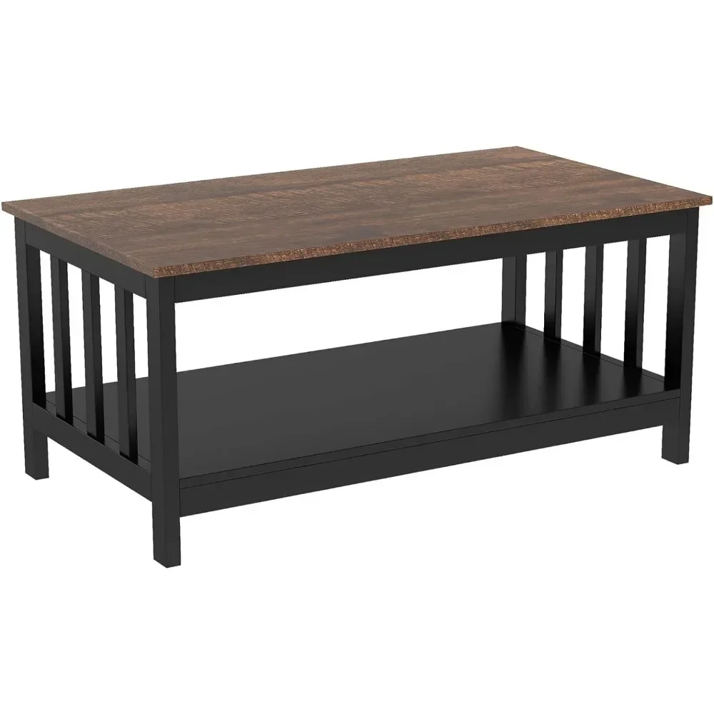 

Farmhouse Coffee Table, Black Living Room Table with Shelf, 40 Inch