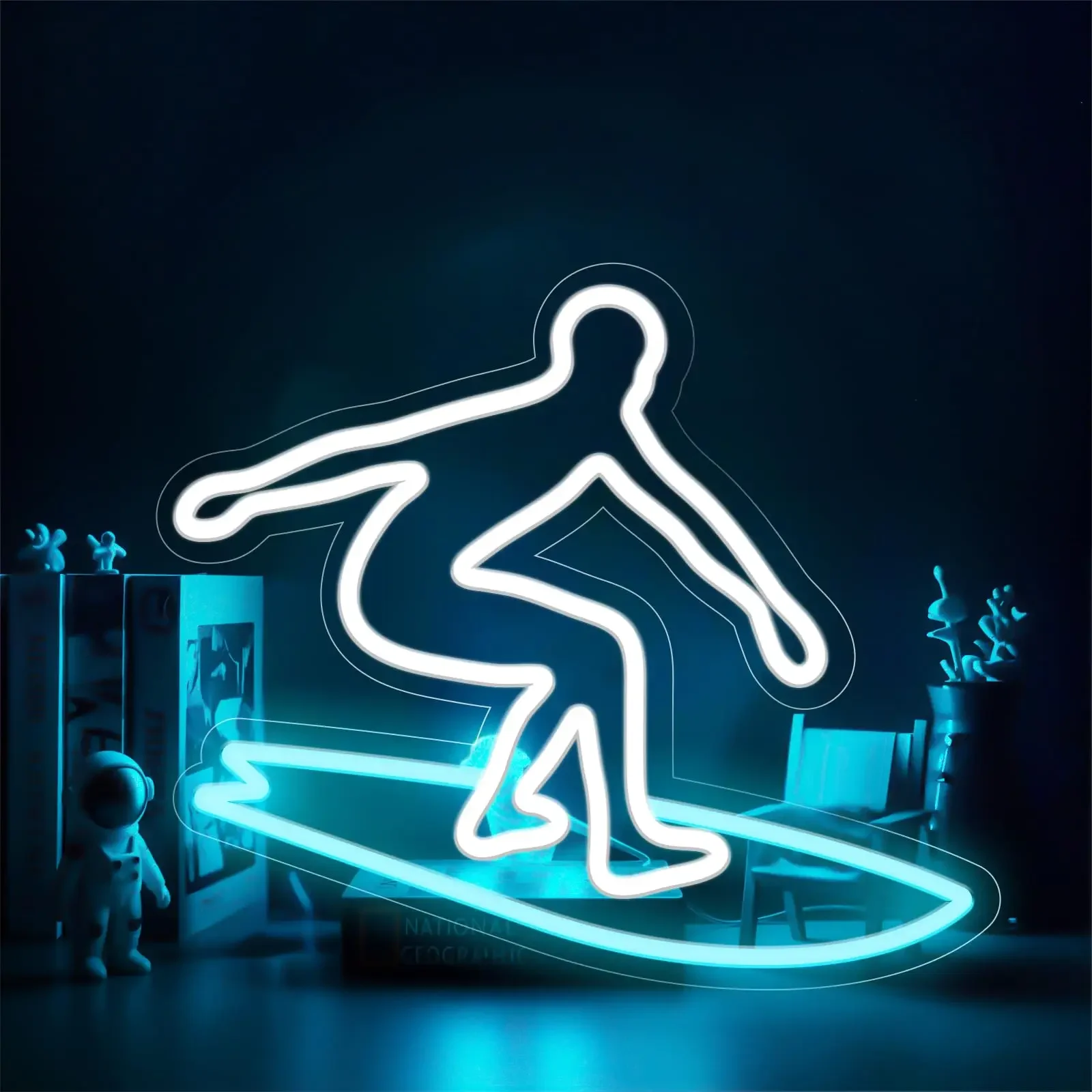 Surfboard Neon Sign Dimmable LED Signs Surfer Signs for  Kids Boys Room Man Cave Beach Neon Wall Lights， Wall Art Decor
