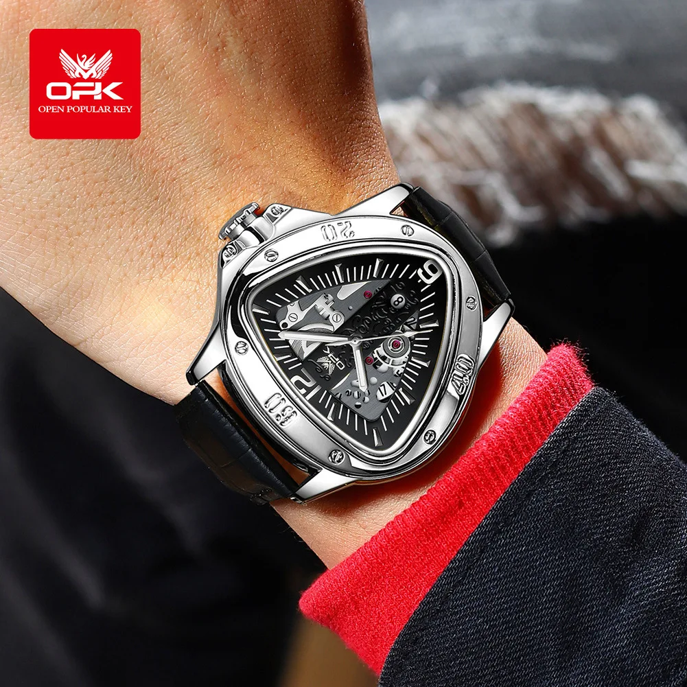 OPK Brand mens watch Fashion Casual Triangle Big Dial Quartz Watch reloj hombre Watch Men relogios masculino