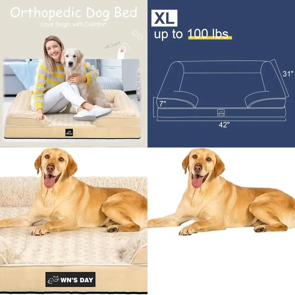 

XL Washable Memory Foam Dog Bed for Large & Medium Breeds, Waterproof Cover, Beige Pet Sofa