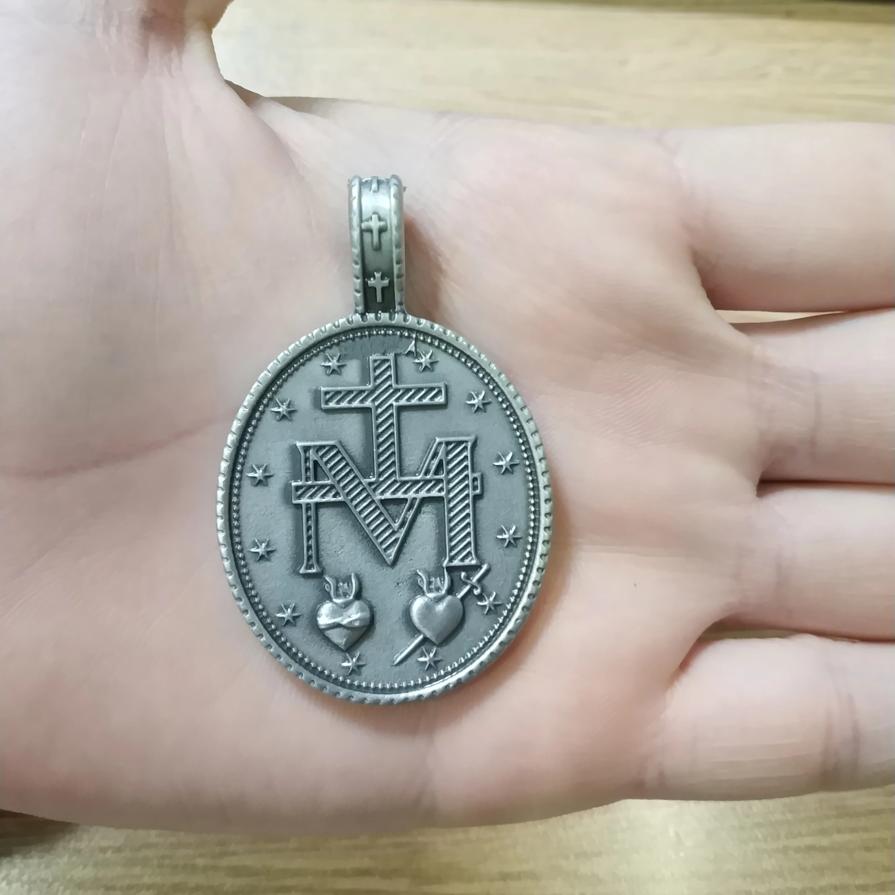 New Arrival Virgin Mary Pendant Medal Religious Christian Necklace Catholic Retro Tag Men With Titanium Steel Sweater Chain