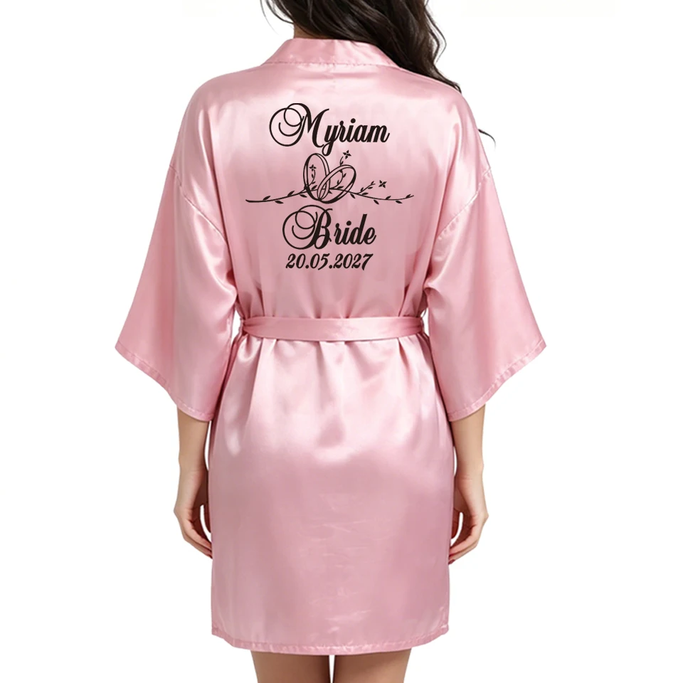 Aangepaste logo bruiloft datum naam badjas kunstzijde bruids gewaad bruid bruidsmeisje bruiloft gewaden vrouw Bachelorette Preparewear
