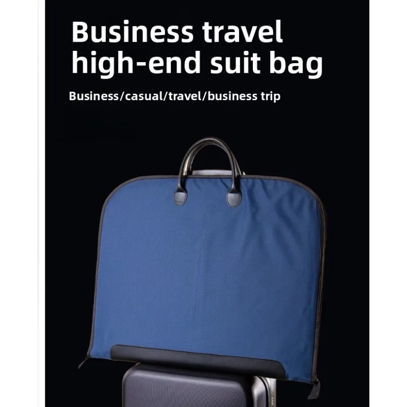 Men Multi‑Purpose Garment Bag, Oxford Fabric Suit Dust Cover with Leather‑Look Handle, Clothing Protector for Storage & Travel