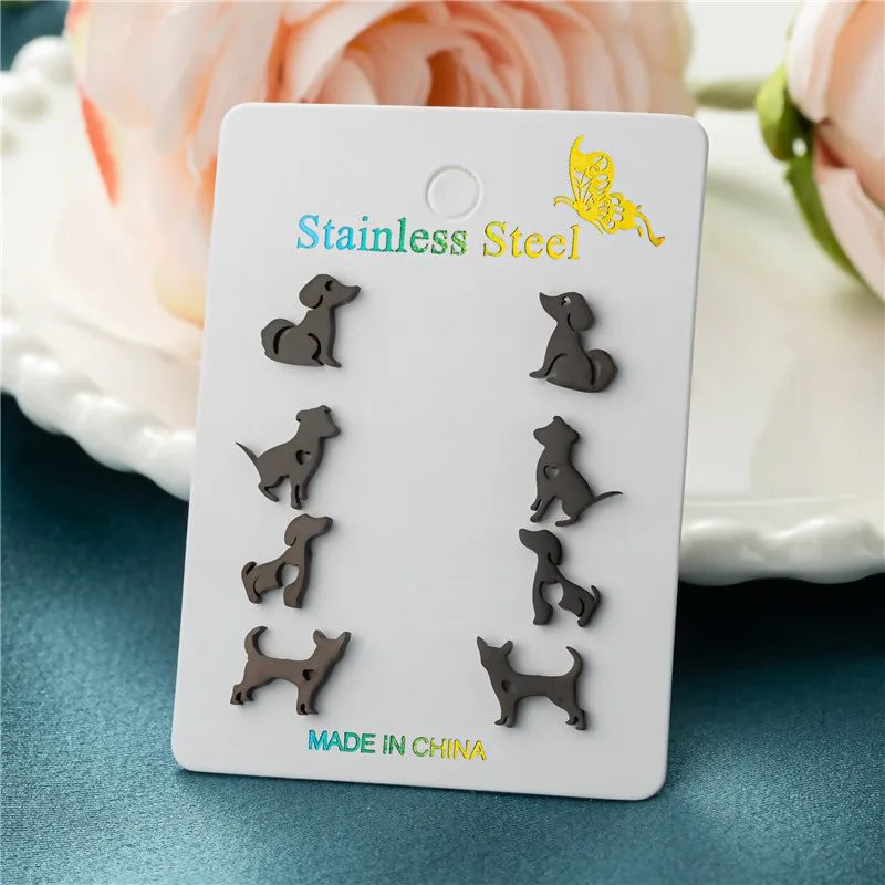 4Pairs/Lot Fashion Flower Stainless Steel Mini Stud Earrings for Women Cute Star Moon Heart Earings Jewelry Set Valentine\'s Gift