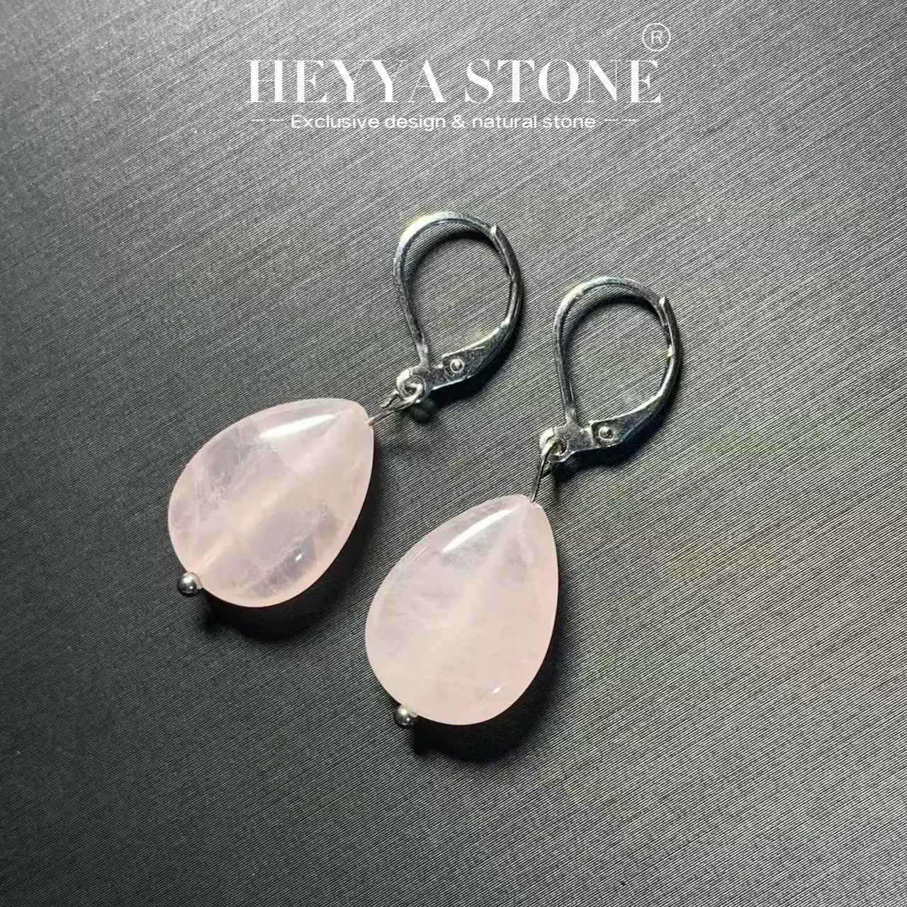 HEYYA STONE DROP Natural Rose Quartz Drop Earrings 925 Sterling Silver Simple Gemstone Jewelry