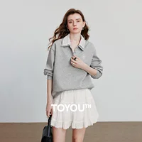 TOYOUTH Women Sweatshirt 2025 Autumn New Green Velvet Embroidery Contrasting Color Splicing Double Layer Collar Pullover Hoodies