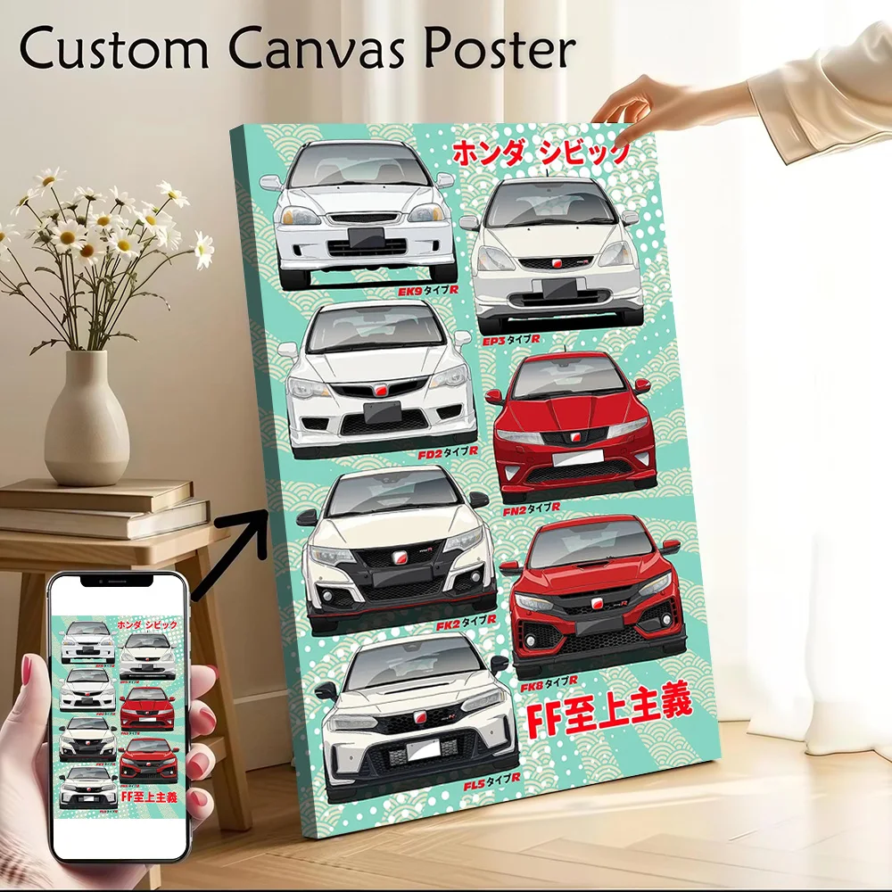 Civic Type R Generations Canvas Poster Wall Art Customizable High Quality Printed Picture for Decor Room Bedroom Decoration Home